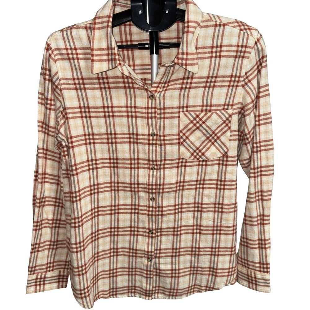 NWT Lucky Brand Women's Multicolor Plaid Boyfriend Button-Up Shirt Size Medium